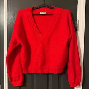 Open Edit Women's Vibrant Red V-Neck Sweater